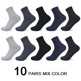 10 Pairs/Lot Men's Bamboo Fiber Socks 2022 New Compression Autumn Long Black Business Casual Man Dress Sock Gift Plus Size 42-45